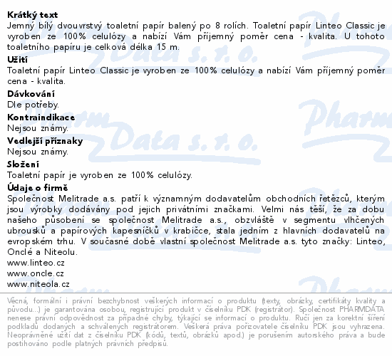 Linteo Toaletní papír CLASSIC 2vrstvý bílý 8rolí