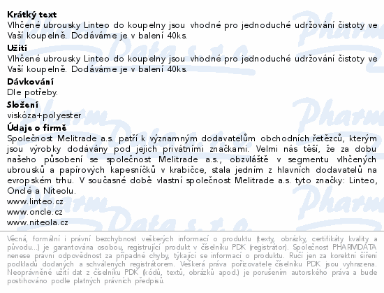 LINTEO Vlhčené ubrousky do koupelny 40ks