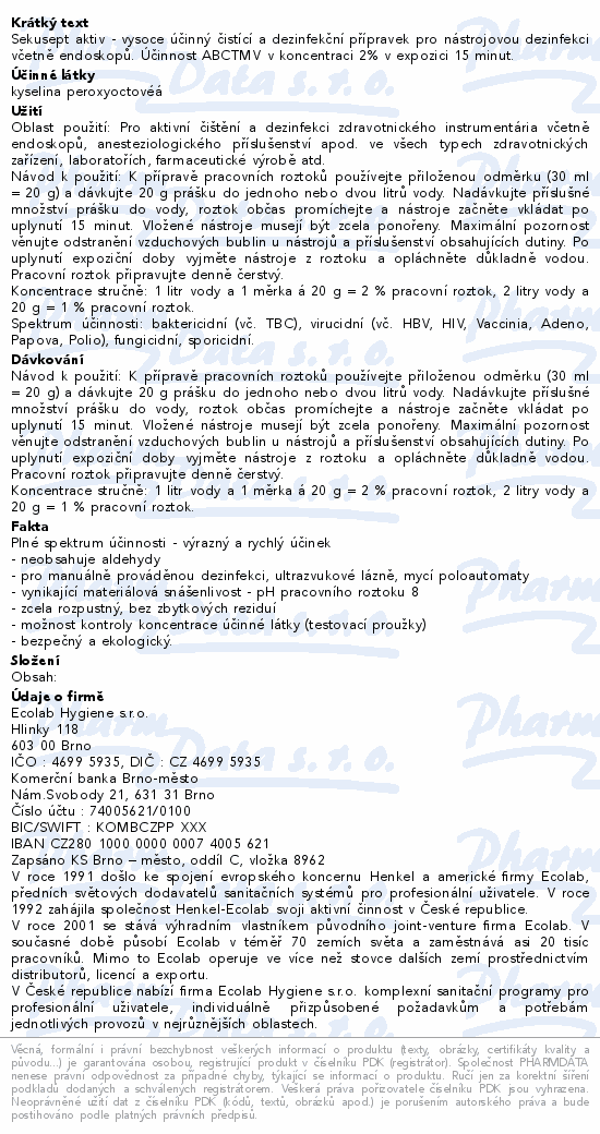 Sekusept aktiv dezinfekce nástrojů 6kg