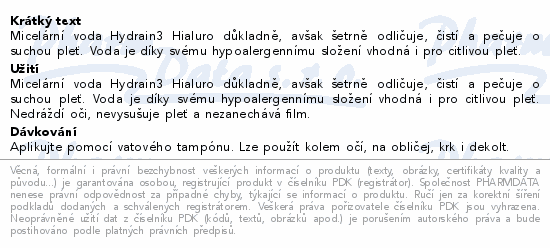 DERMEDIC Hydrain3 Hialuro Micelární voda 200ml