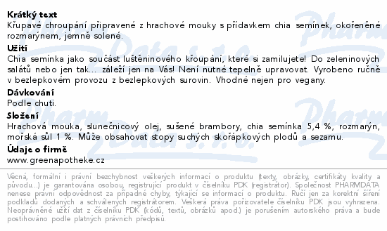 Green Apotheke Chipsy chia s rozmarýnem 100g