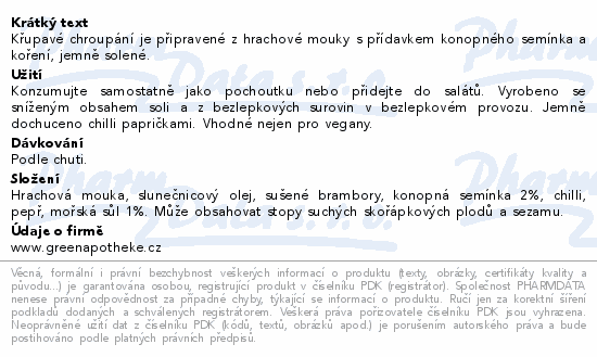 Green Apotheke Chipsy konopí a chilli 100g