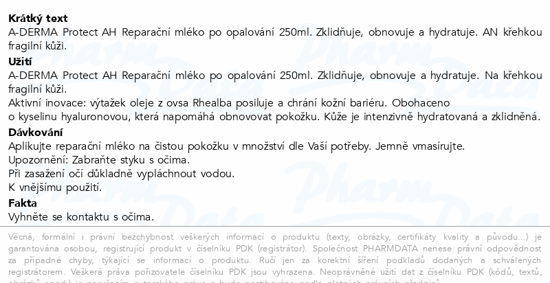 A-DERMA Protect AH Repar.mléko po opalování 250ml