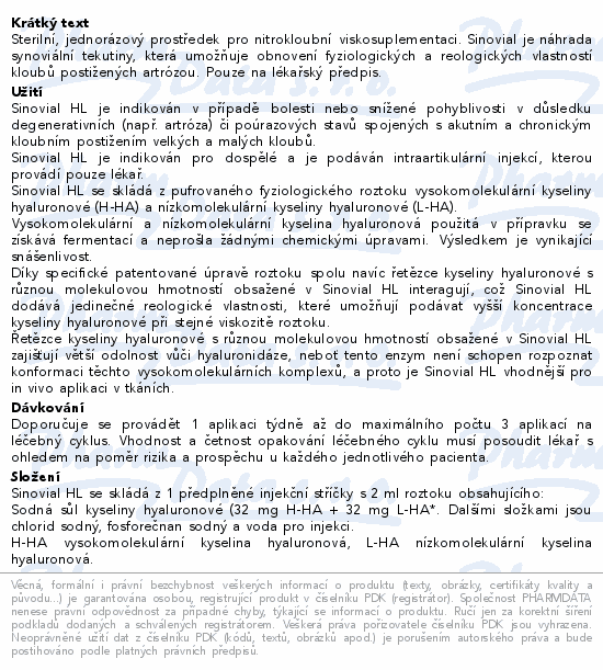 Sinovial HL 3.2% roztok elastoviskózní inj.1x2ml