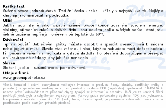 Green Apotheke Jablka plátky nesířená 50g