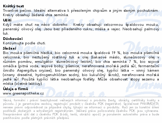 Green Apotheke Krekry špaldové s chia BIO 100g