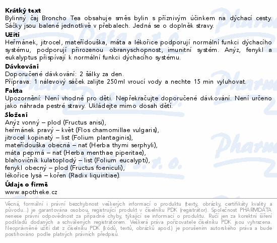 Apotheke BronchoTea Dýchací cesty čaj 20x1.5g