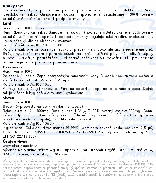 Reishi FORTE 1000 1+1 cps.90+Ag100 10ppm 500ml