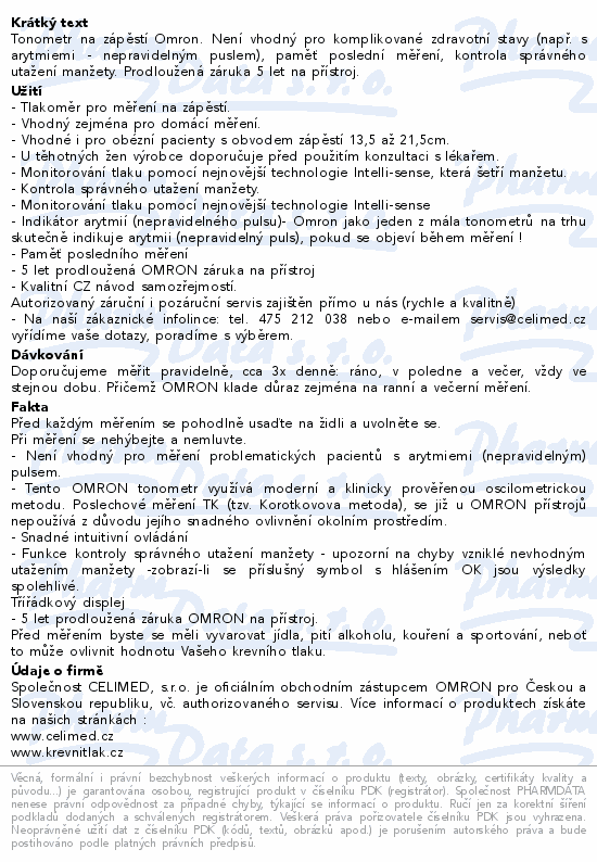 Tonometr digi.OMRON RS1 zápěstní