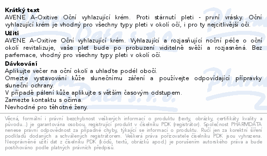 AVENE A-Oxitive Oční vyhlazující krém 15ml