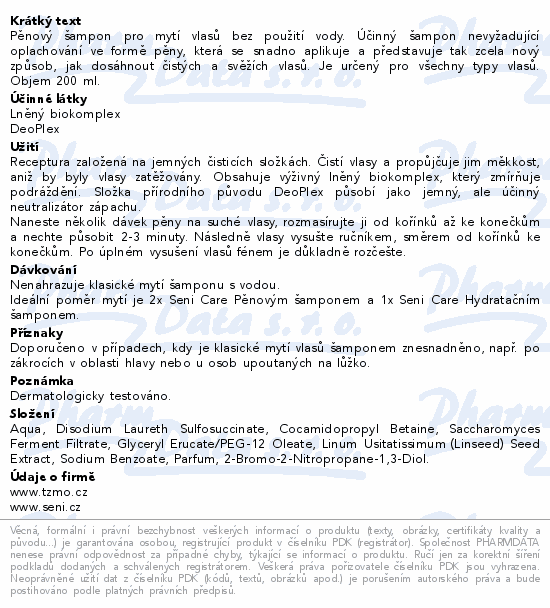 Seni Care pěnový šampon 200ml