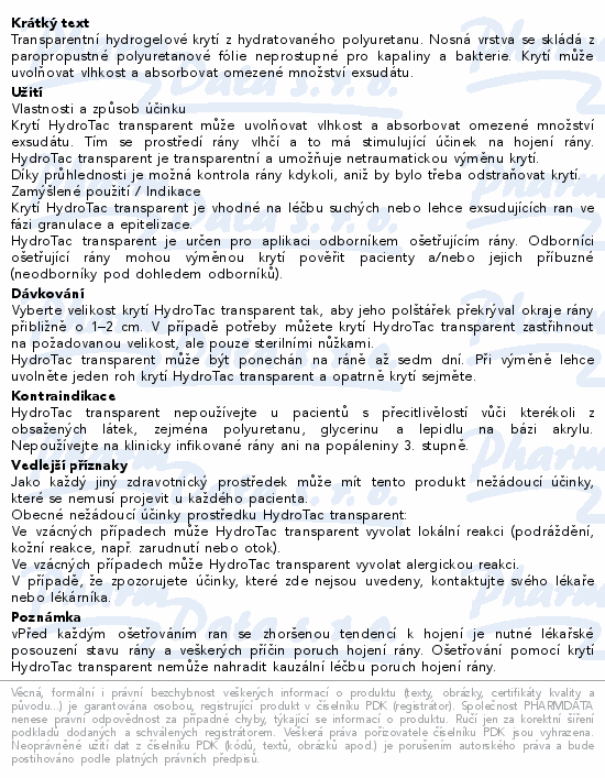 Hydrotac Transparent sterilní 10x10cm 10ks