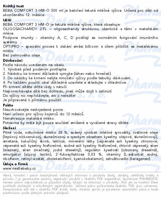 BEBA COMFORT 3 HMO batolecí mléko 500ml