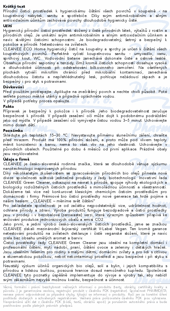 CLEANEE ECO Home hygienický čistič KOUPELNY 500ml