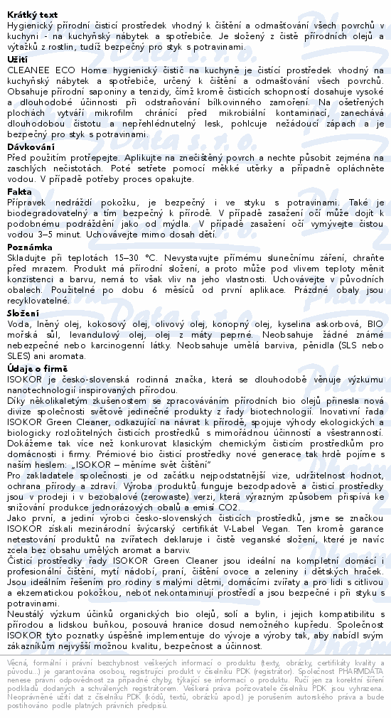 CLEANEE ECO Home hygienický čistič KUCHYNĚ 500ml