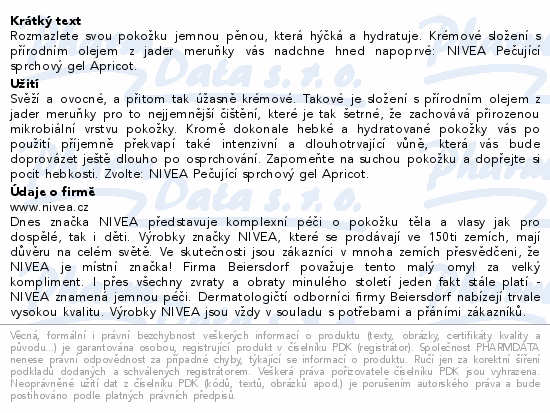 NIVEA sprchový gel Apricot 250ml 80745