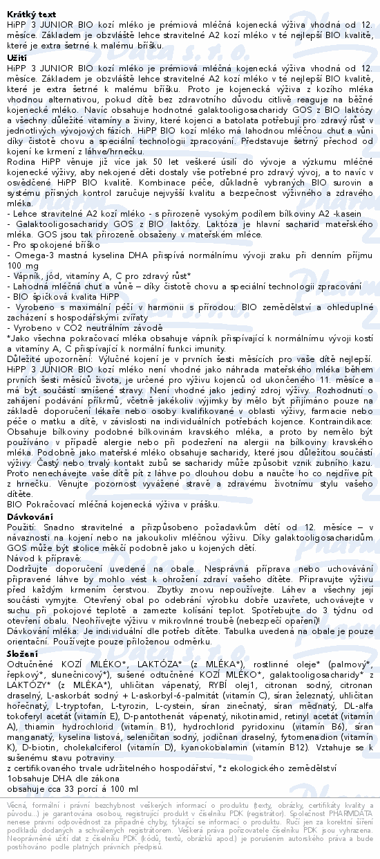 HiPP MLÉKO 3 JUNIOR BIO kozí 400g