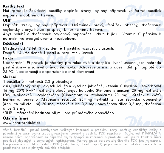 Naturprodukt Žaludeční pastilky 20ks