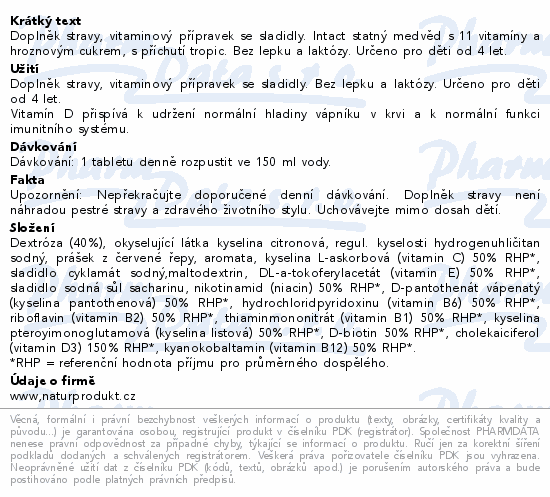 Intact Statný medvěd vit.D3+multivitamin tbl.15