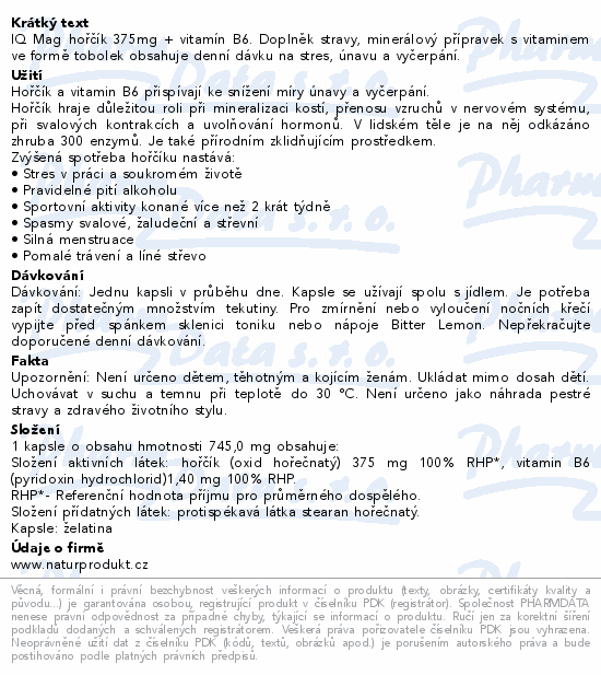 IQ Mag Hořčík 375mg + vitamin B6 tob.60