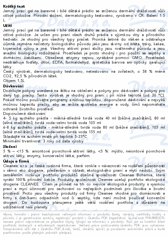 CLEANEE ECO Wash prací gel na dětské prádlo 1.5L