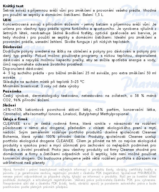 CLEANEE ECO Wash aviváž jemný balzám 1.5L