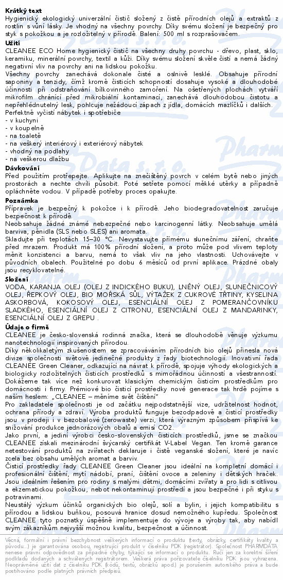 CLEANEE ECO Home UNIVERZÁLNÍ ČISTIČ láska 500ml