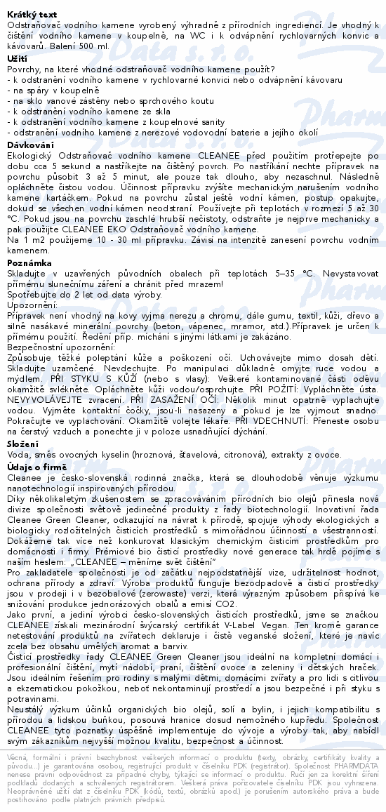 CLEANEE ECO Home ODSTRAŇOVAČ VODNÍHO KAMENE 500ml