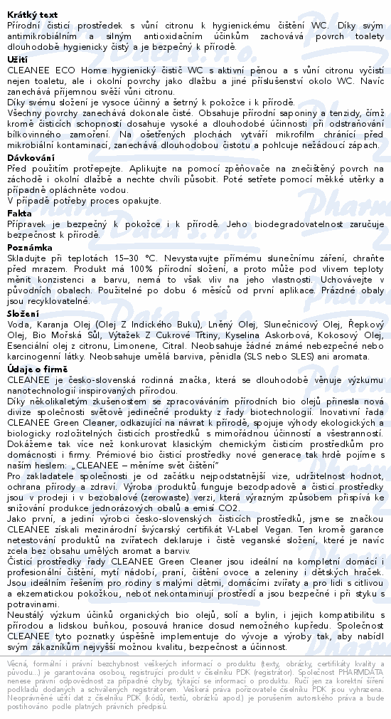 CLEANEE ECO Home ČISTIČ WC AKTIV.PĚNA citron 500ml