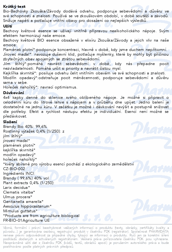 BIO Bachovky Zkouška/Závody květová esence 20ml