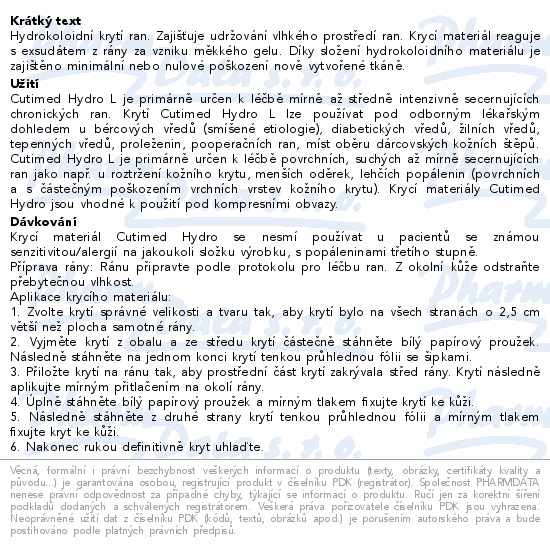 Cutimed Hydro L 10x10cm 10ks hydrokol.kryt.na rány