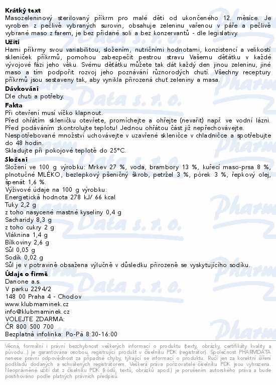 Hami Brambory s kuřetem mrkví a špenátem 250g 12m+
