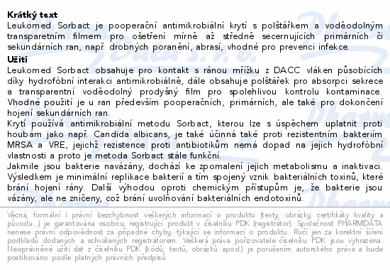 Leukomed Sorbact pooperační krytí 10x25cm 20ks