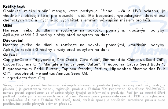 Wooden Spoon Opalovací mléko Mango SPF50 150ml