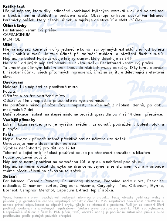 FORTE Náplast ulevující od bolesti 12x18cm 1ks