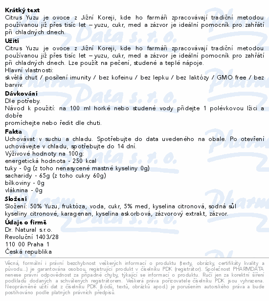 Dr.Natural YUZU+Med+Zázvor 580g