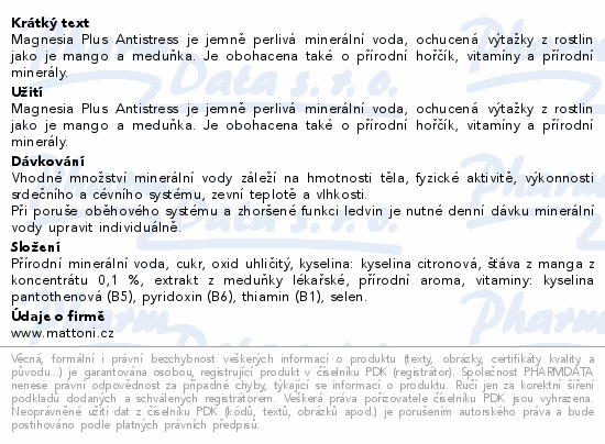 Magnesia Plus Antistress mango meduňka 700ml