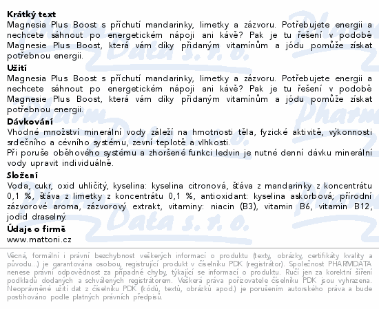 Magnesia Plus Boost mandarinka limetka zazvor 0.7l