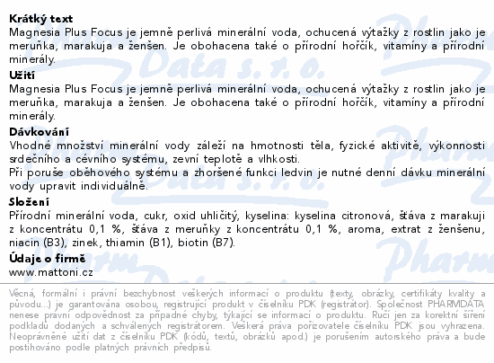 Magnesia Plus Focus meruňka marakuja ženšen 0.7l