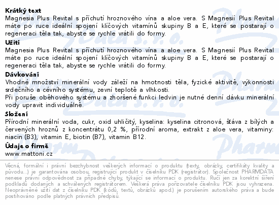 Magnesia Plus Revital hroznové víno aloe vera 0.7l