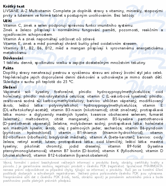 LIVSANE A-Z Multivitamin Complete tbl.60