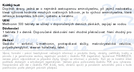 Methionin 500mg tbl.50 Fagron