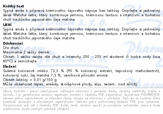 Organis Matcha latte bez laktózy 27g