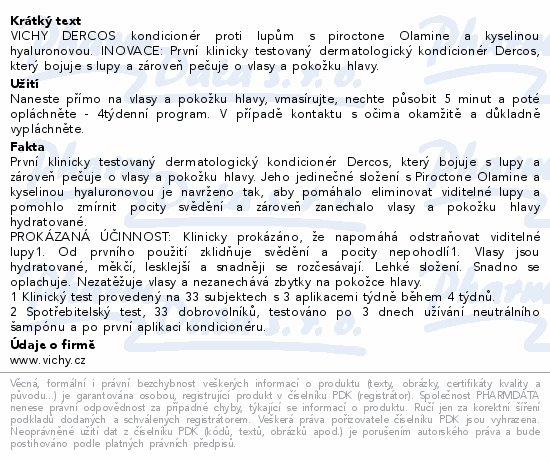 VICHY DERCOS Kondicionér proti lupům 200ml