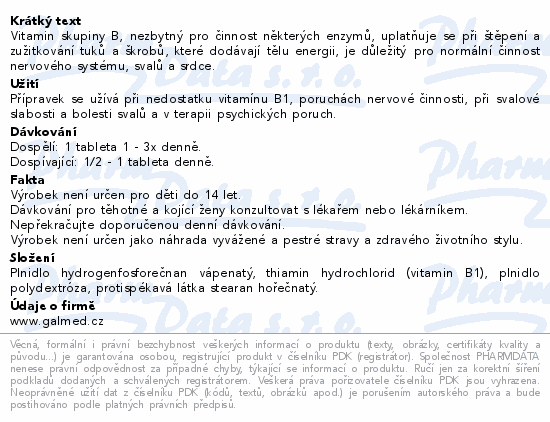 Thiamin 50mg tbl.60 Galmed