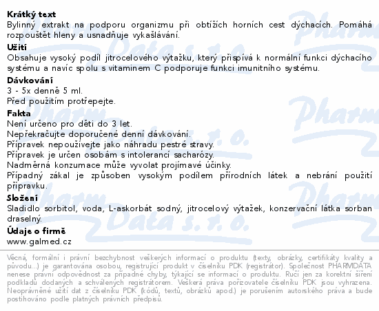 Jitrocelový extrakt s vit.C bez cukru 285g Galmed