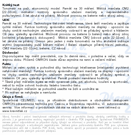 Tonometr digi.OMRON M2 Essential pažní