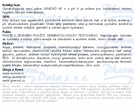 Ginexid gynekologická mycí pěna 45+ 150ml