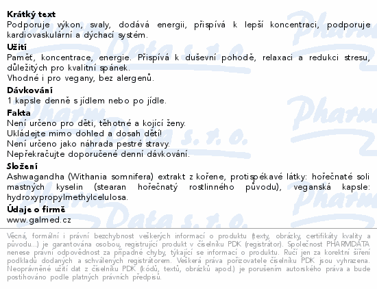 Ashwagandha Forte Indický ženšen cps.120 Galmed