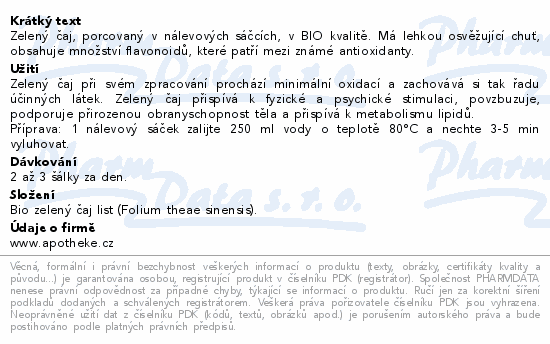 Apotheke BIO Zelený čaj 20x1.5g nový design
